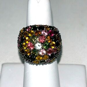 NWOT Designer Chuck Clemency Genuine Multi Color Tourmaline Dome Style Ring NYC2